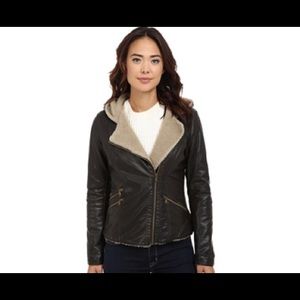 Levi’s Asymmetrical Faux Leather Hooded Moto w/ Sherpa Lining